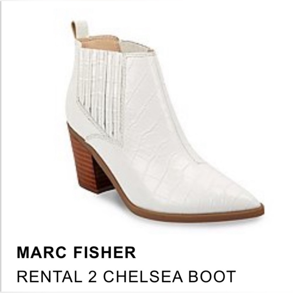 Marc Fisher Rental 2 White Croc Chelsea Boots, Size 7.5